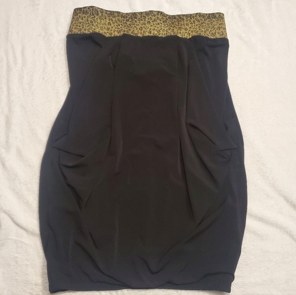 Dresses & Skirts - 80s Black Strapless Dress with Leopard Print Accent